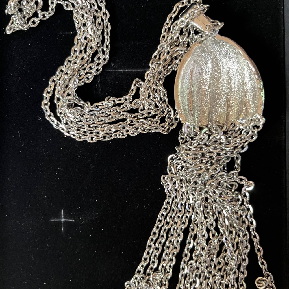 Dramatic Silver Tassel Necklace - image 5